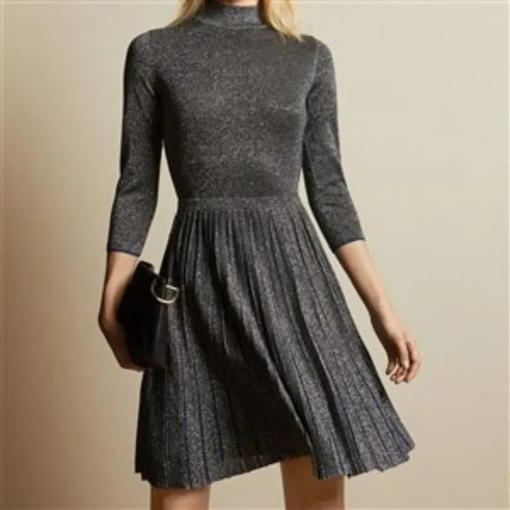 Ted Baker London Gunmetal Noaleen Metallic Stretch-Knit Midi Dress Size 3.